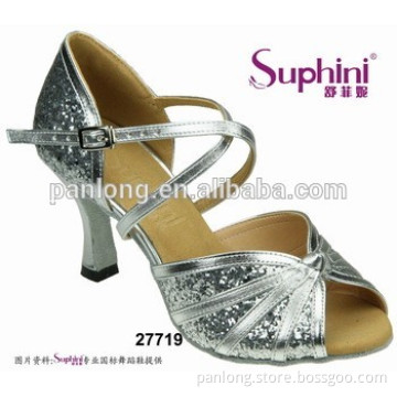 Suphini Silver Glitter Girl Dance Shoes for Latin Salsa